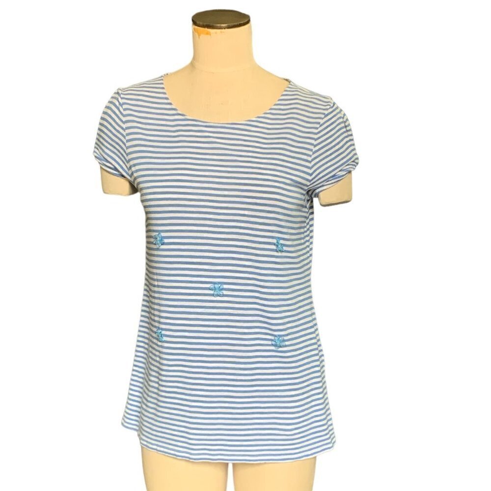 J. Jill Love Linen Striped Top Petite‎ M Blue & White 139E